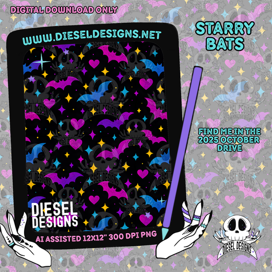 Starry Bats Seamless | Seamless File | 300 DPI | 12" x 12" | Digital File only