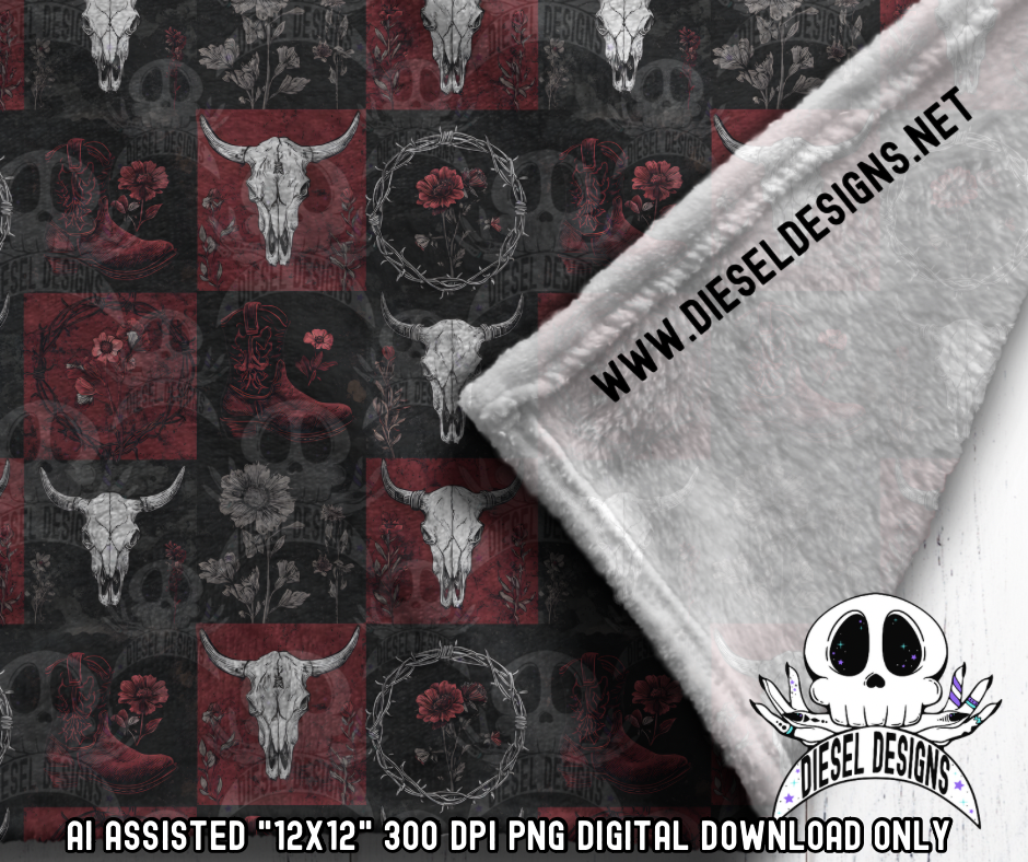 Red Western Seamless | Seamless File | 300 DPI | 12" x 12" | Digital File only