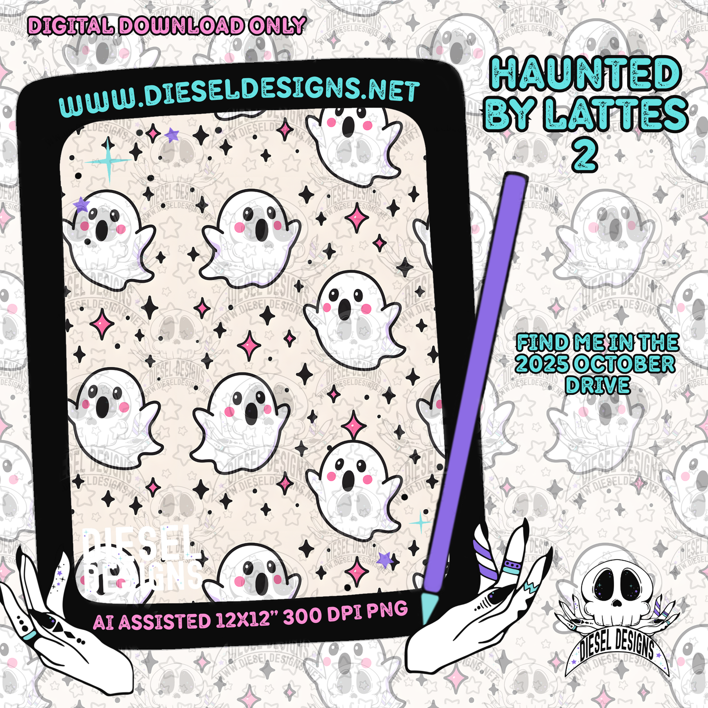 Haunted Lattes V2 Seamless | Seamless File | 300 DPI | 12" x 12" | Digital File only