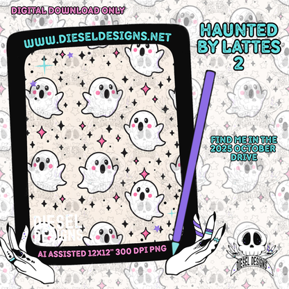 Haunted Lattes V2 Seamless | Seamless File | 300 DPI | 12" x 12" | Digital File only