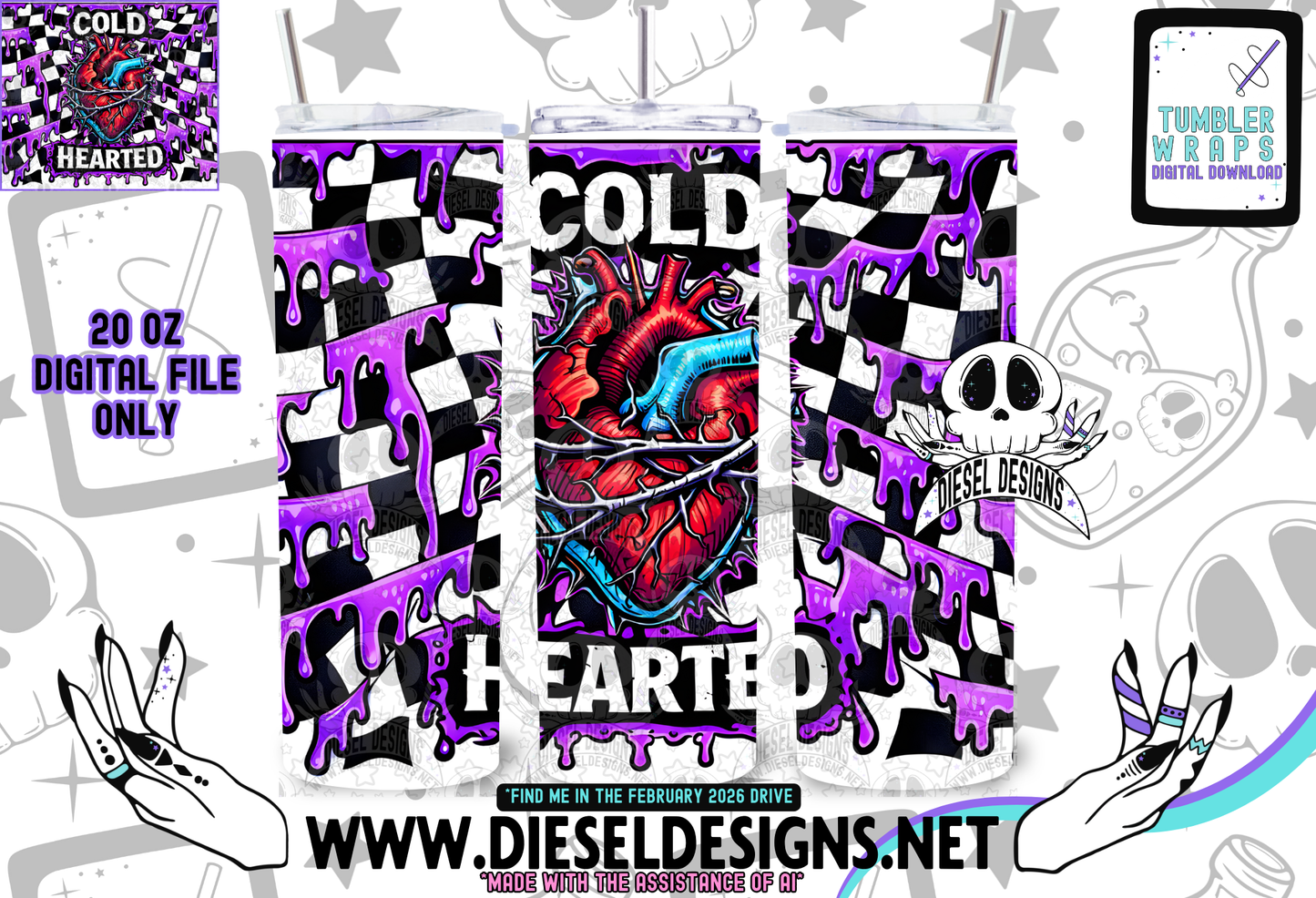 Cold Hearted Tumbler | 20oz. Tumbler Wrap | 300 DPI | Digital File Only
