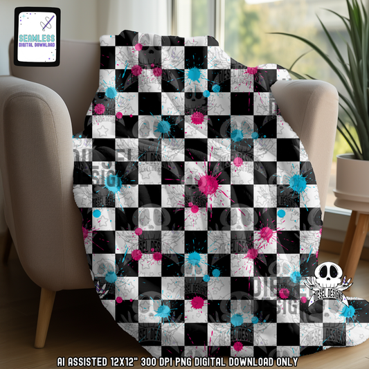 Checkered Splatters Seamless | Seamless File | 300 DPI | 12" x 12" | Digital File only