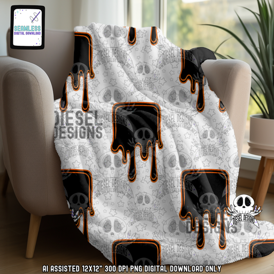 Dripping Checkers Orange Seamless | Seamless File | 300 DPI | 12" x 12" | Digital File only