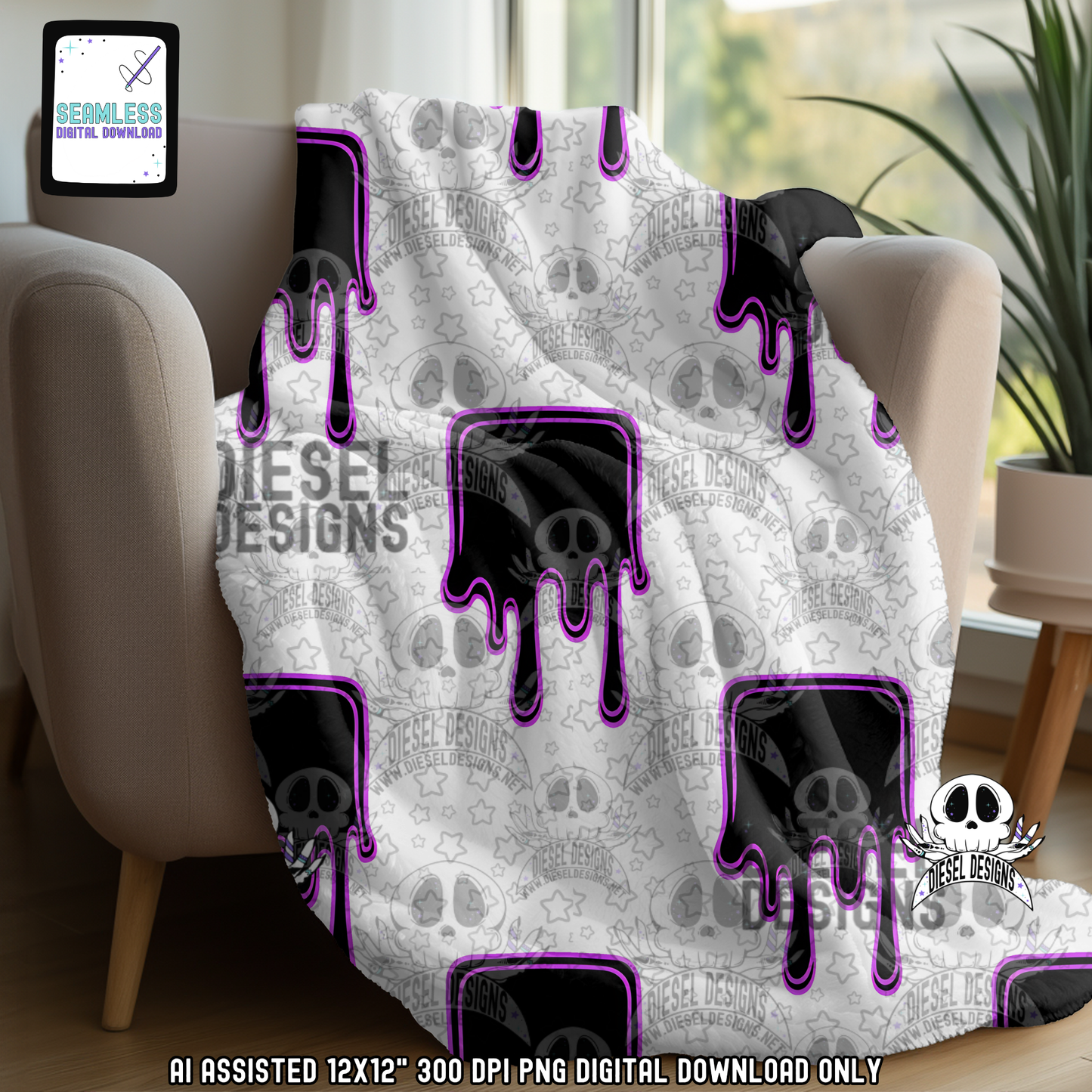 Dripping Checkers Purple Seamless | Seamless File | 300 DPI | 12" x 12" | Digital File only