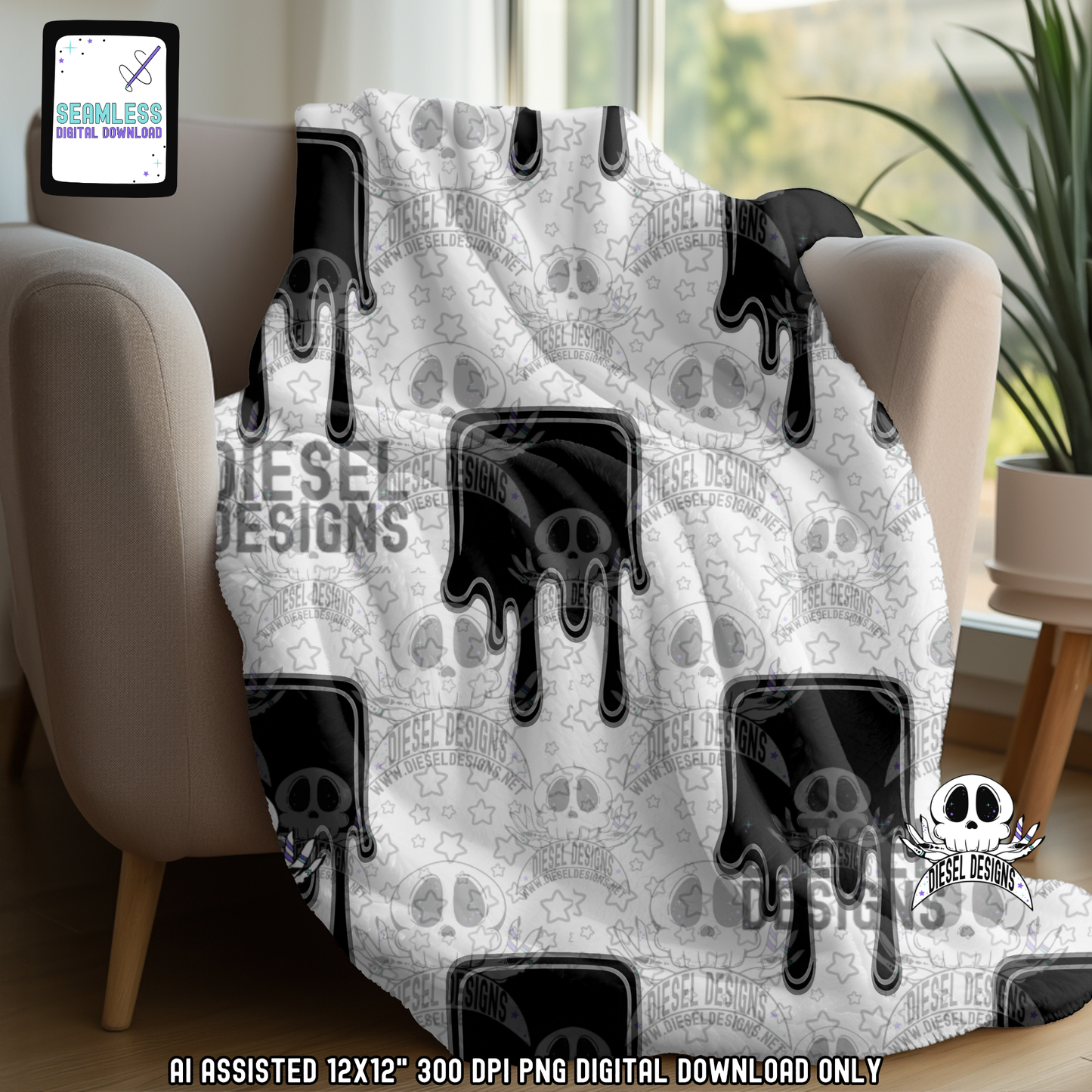 Dripping Checkers Seamless | Seamless File | 300 DPI | 12" x 12" | Digital File only