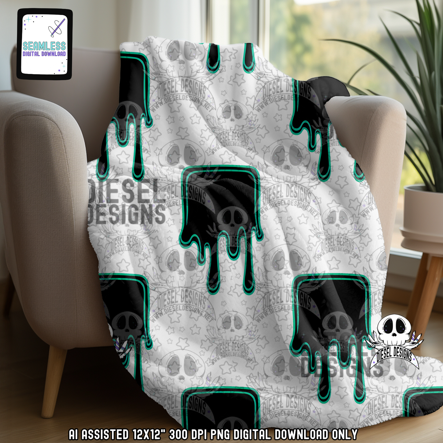 Dripping Checkers Teal Seamless | Seamless File | 300 DPI | 12" x 12" | Digital File only