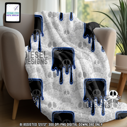 Dripping Checkers Blue Seamless | Seamless File | 300 DPI | 12" x 12" | Digital File only