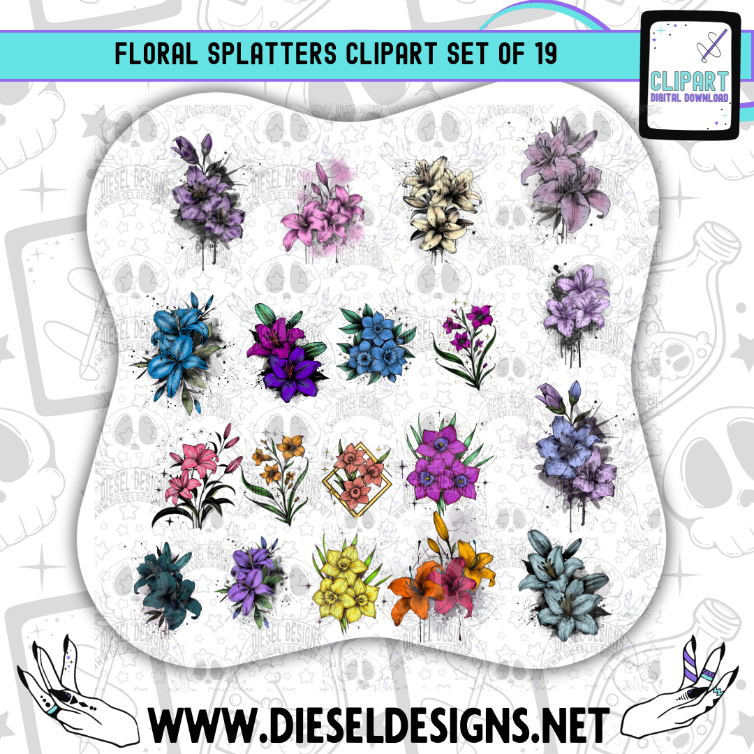 Floral Splatters Clipart Set | 300 DPI | Transparent PNG | Clipart & Elements |
