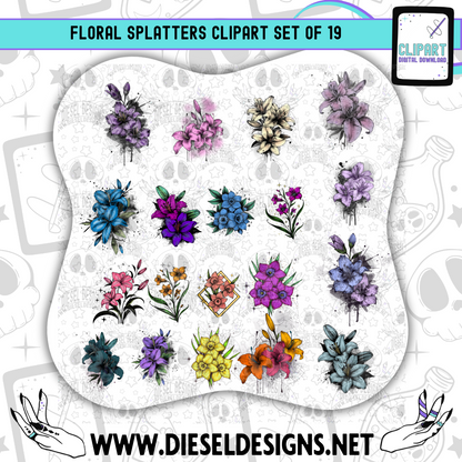 Floral Splatters Clipart Set | 300 DPI | Transparent PNG | Clipart & Elements |