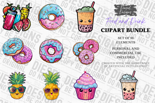 Food and Drink AI assisted Clipart Bundle | 300 DPI | Transparent PNG | Clipart | Bundle