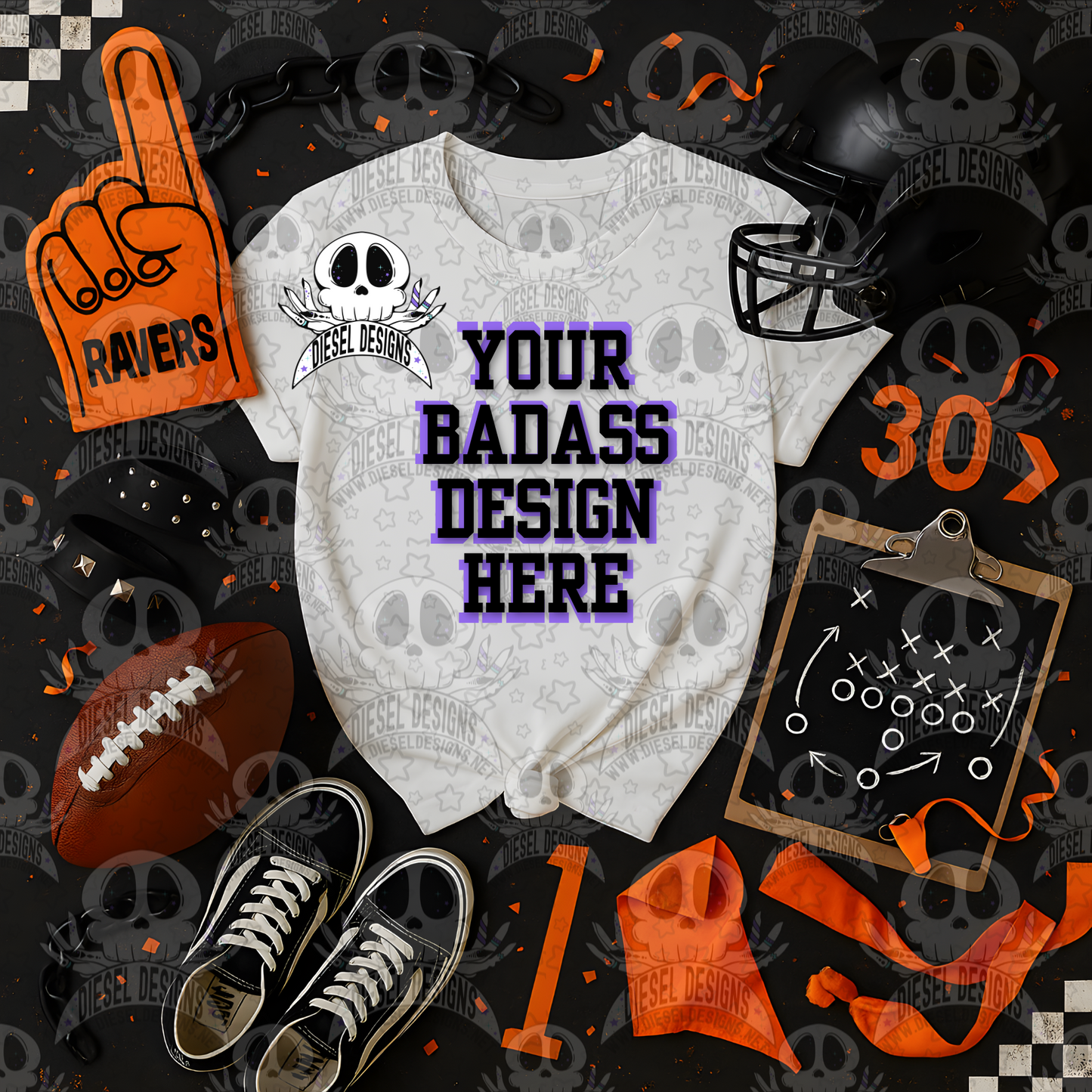 Football Themed White Tshirt Mock Up Set | AI Assisted Mock UP | PNG |