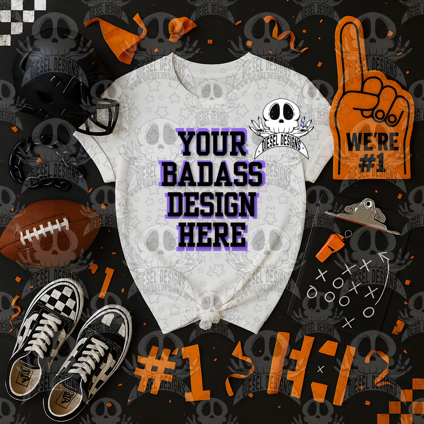 Football Themed White Tshirt Mock Up Set | AI Assisted Mock UP | PNG |