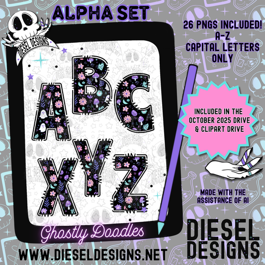 Ghostly Doodles Alpha Set | 300 DPI | Transparent PNG | Alpha Set | A-Z Included |Uppercase