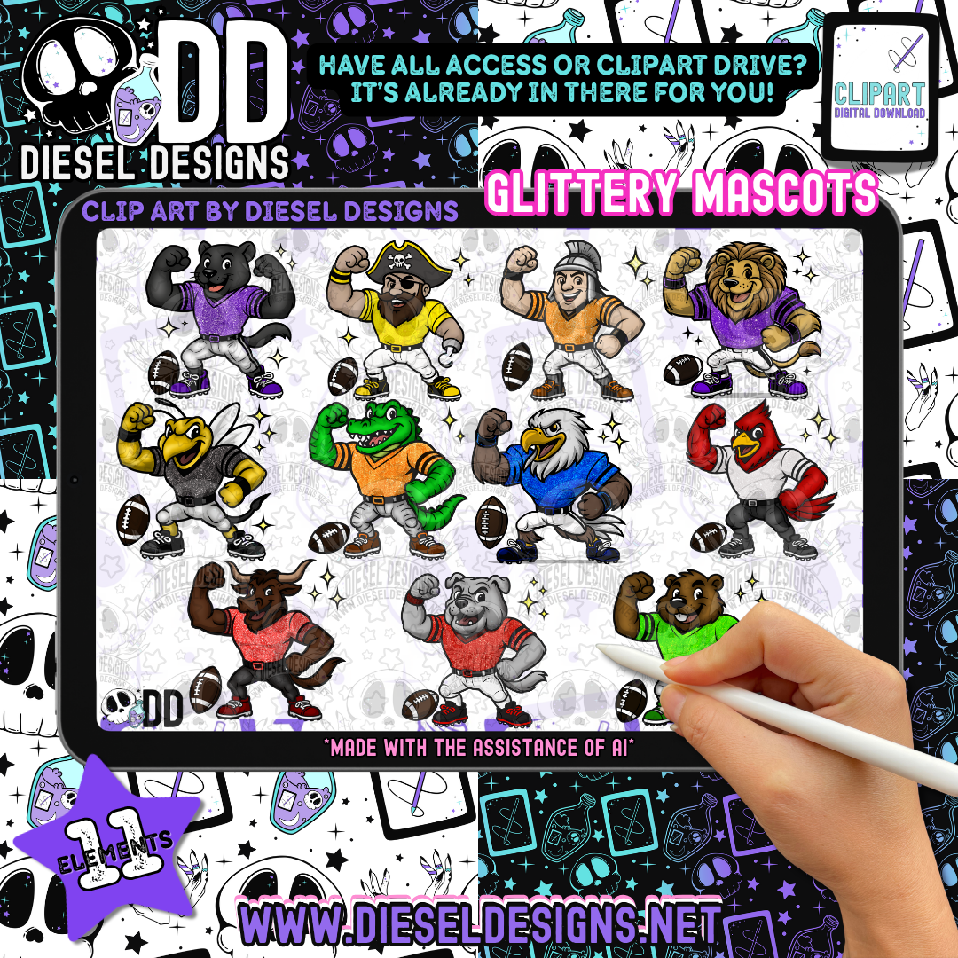 Glittery Mascots Clipart & Elements Set | 300 DPI | Transparent PNG | Clipart & Elements |