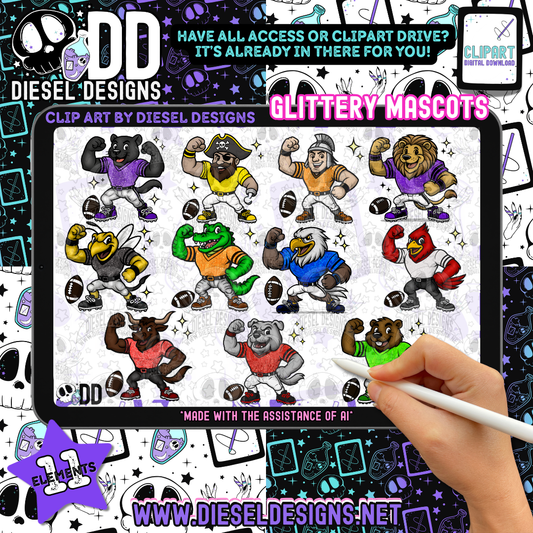 Glittery Mascots Clipart & Elements Set | 300 DPI | Transparent PNG | Clipart & Elements |