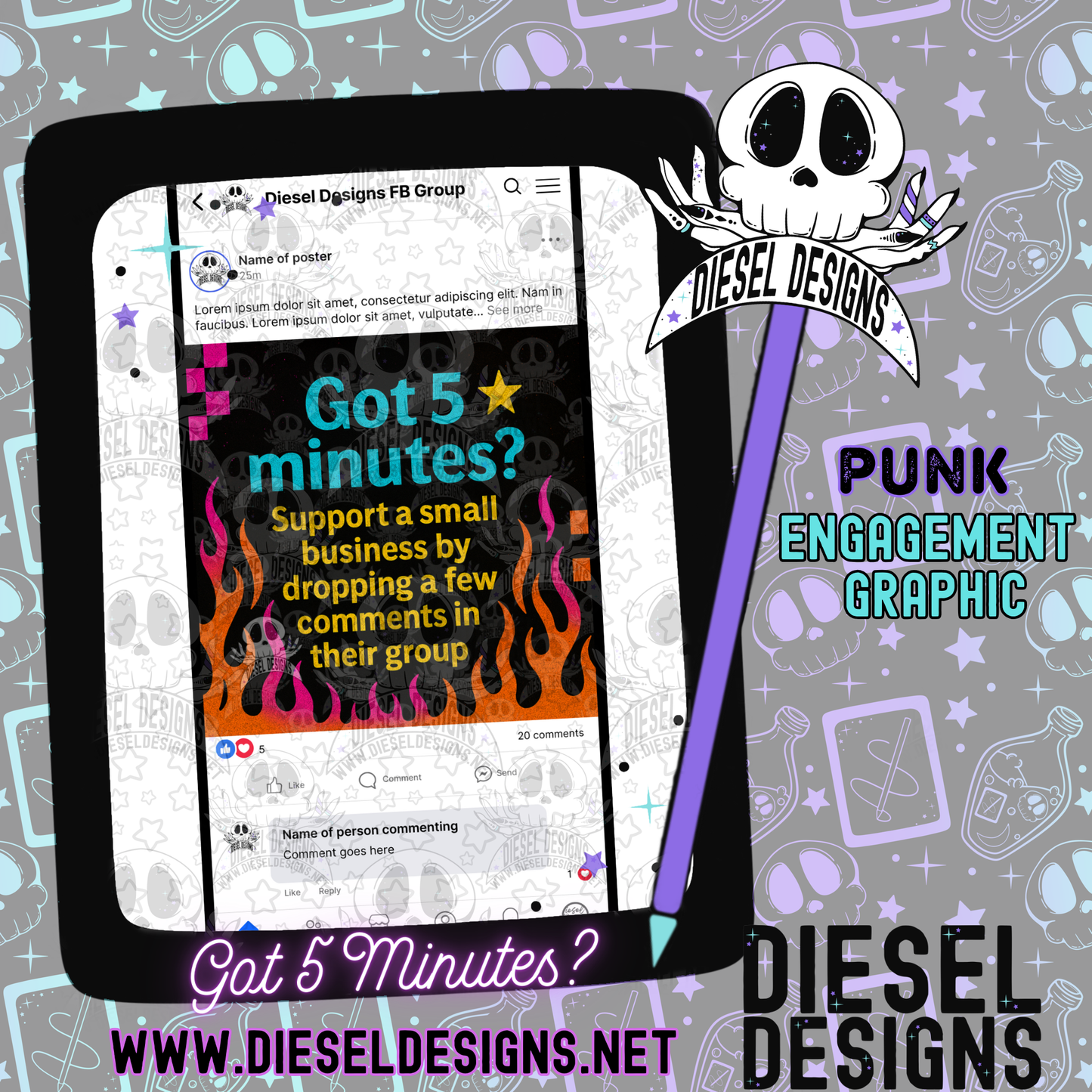 Got 5 Minutes? Punk | Digital Engagement Graphic for Small Business Owners & Facebook Groups