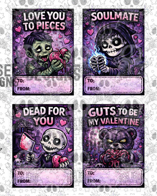 Gothic Valentine 4 Printable Valentine’s Day Cards for Kids – Reusable Classroom Valentines, Instant Download DIY Party Exchange Cards