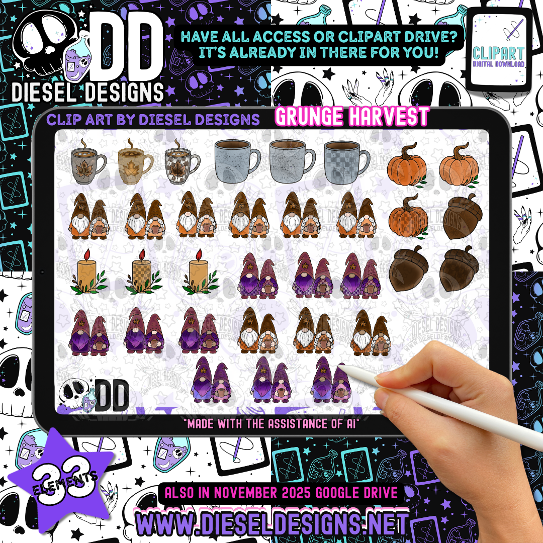 Grunge Harvest Clipart Set | 300 DPI | Transparent PNG | Clipart & Elements |