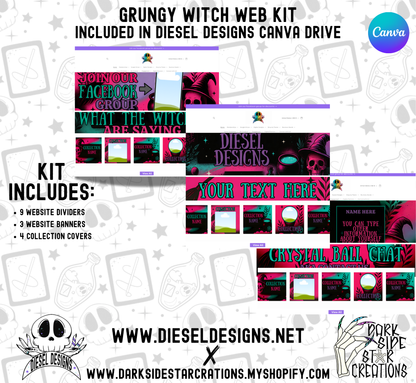 Grungy Witch Website Kit | Website Kits | Editable graphics included | Edit In Canva