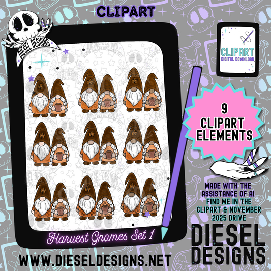 Harvest Gnomes Clipart Set 1 | 300 DPI | Transparent PNG | Clipart & Elements |