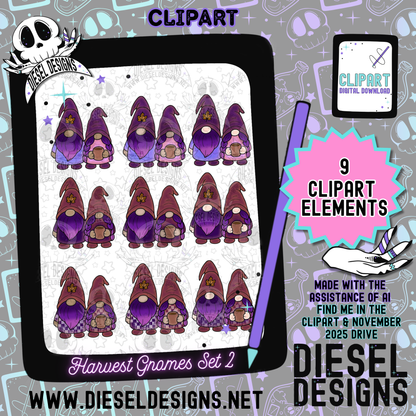 Harvest Gnomes Clipart Set 2 | 300 DPI | Transparent PNG | Clipart & Elements |