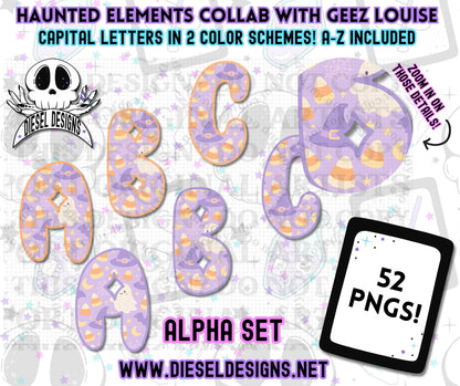 Haunted Elements Collab With Geez Louise | Clipart | OTF Fonts | Alpha Set | Procreate Stamp Set