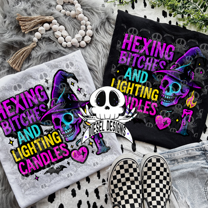 Hexing B*tches & Lighting Candles — Witchy Skull Halloween PNG for Shirts, Stickers & Tumblers (300 DPI Digital Download) 🕯️💀