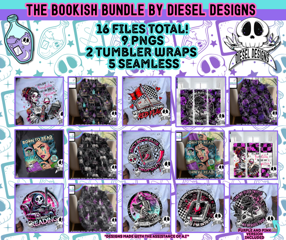 The Bookish Bundle | 300 DPI | PNG | Tumbler Wraps | Seamless | Bundle | Digital File Only