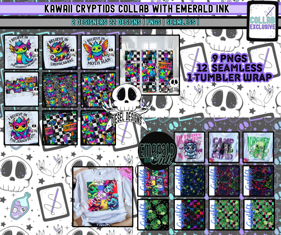 Kawaii Cryptids Collab With Emerald Ink|  Files | PNG | Collab | Seamless