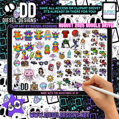 August 2025 Monthly Google Drive | 300 DPI | Transparent PNG | Seamless | Tumbler Wraps | Clipart