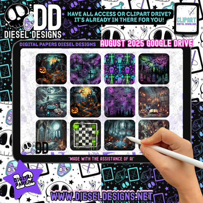 August 2025 Monthly Google Drive | 300 DPI | Transparent PNG | Seamless | Tumbler Wraps | Clipart