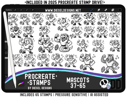 Mascots Procreate Stamp Mega Set — All 65 Pressure‑Sensitive Sports Mascots for Fast Team Art (iPad + Apple Pencil)