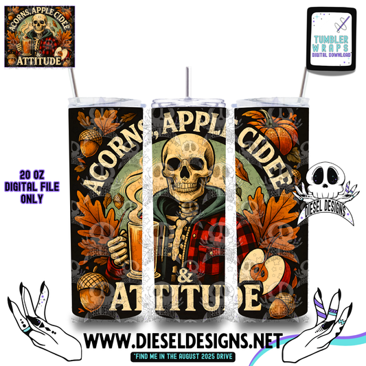 Acorns Apple Cider And Attitude Tumbler | 20oz. Tumbler Wrap | 300 DPI | Digital File Only