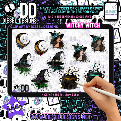 Witchy Witch Clipart & Elements Set | 300 DPI | Transparent PNG | Clipart & Elements |