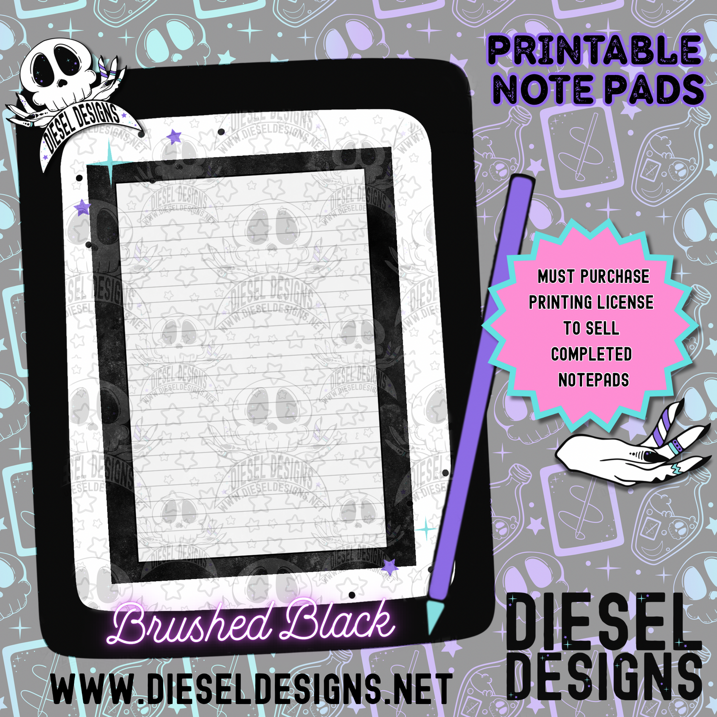 Brushed Black Digital Notepad Paper | Lined Stationery for Goodnotes, Notability, & Printable Notepads | Digital Download Only