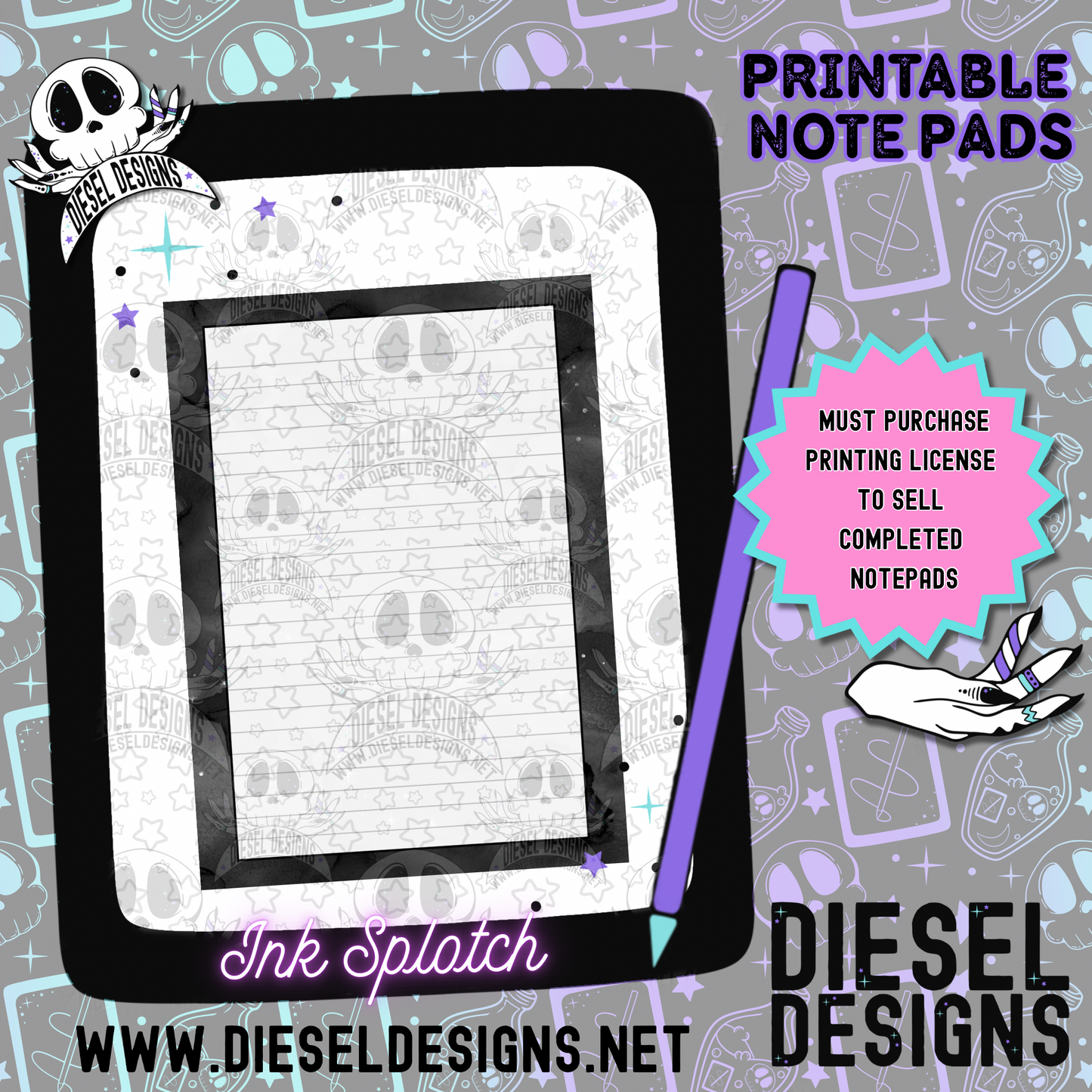 Ink Splotch Digital Notepad Paper | Lined Stationery for Goodnotes, Notability, & Printable Notepads | Digital Download Only