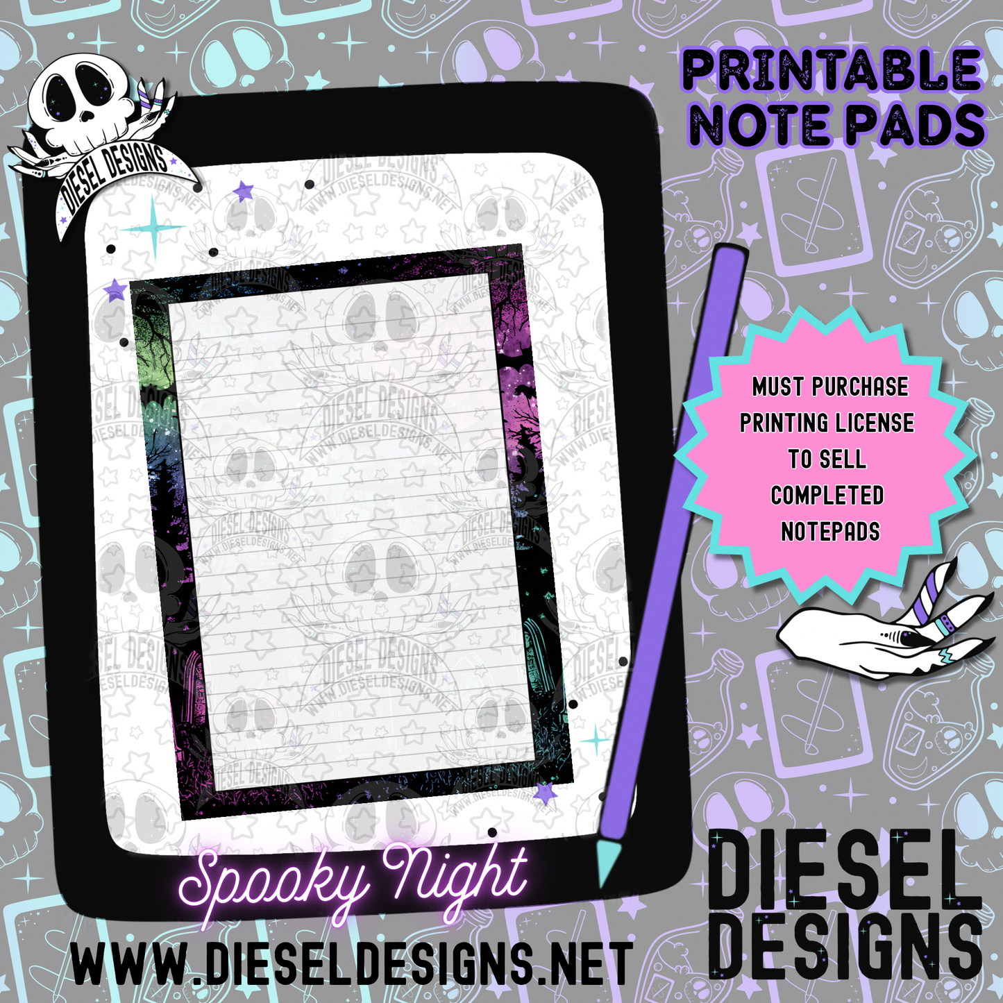 Spooky Night Digital Notepad Paper | Lined Stationery for Goodnotes, Notability, & Printable Notepads | Digital Download Only