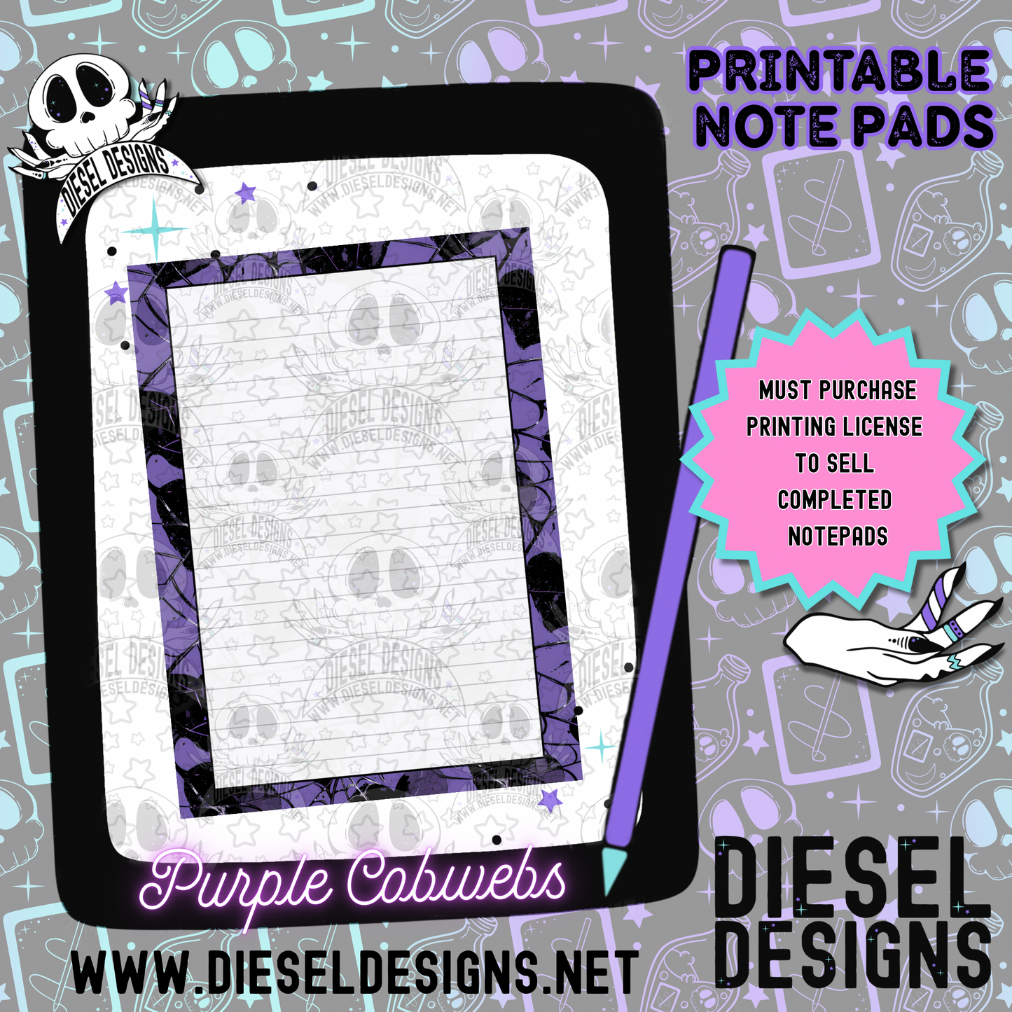 Purple Cobwebs Digital Notepad Paper | Lined Stationery for Goodnotes, Notability, & Printable Notepads | Digital Download Only