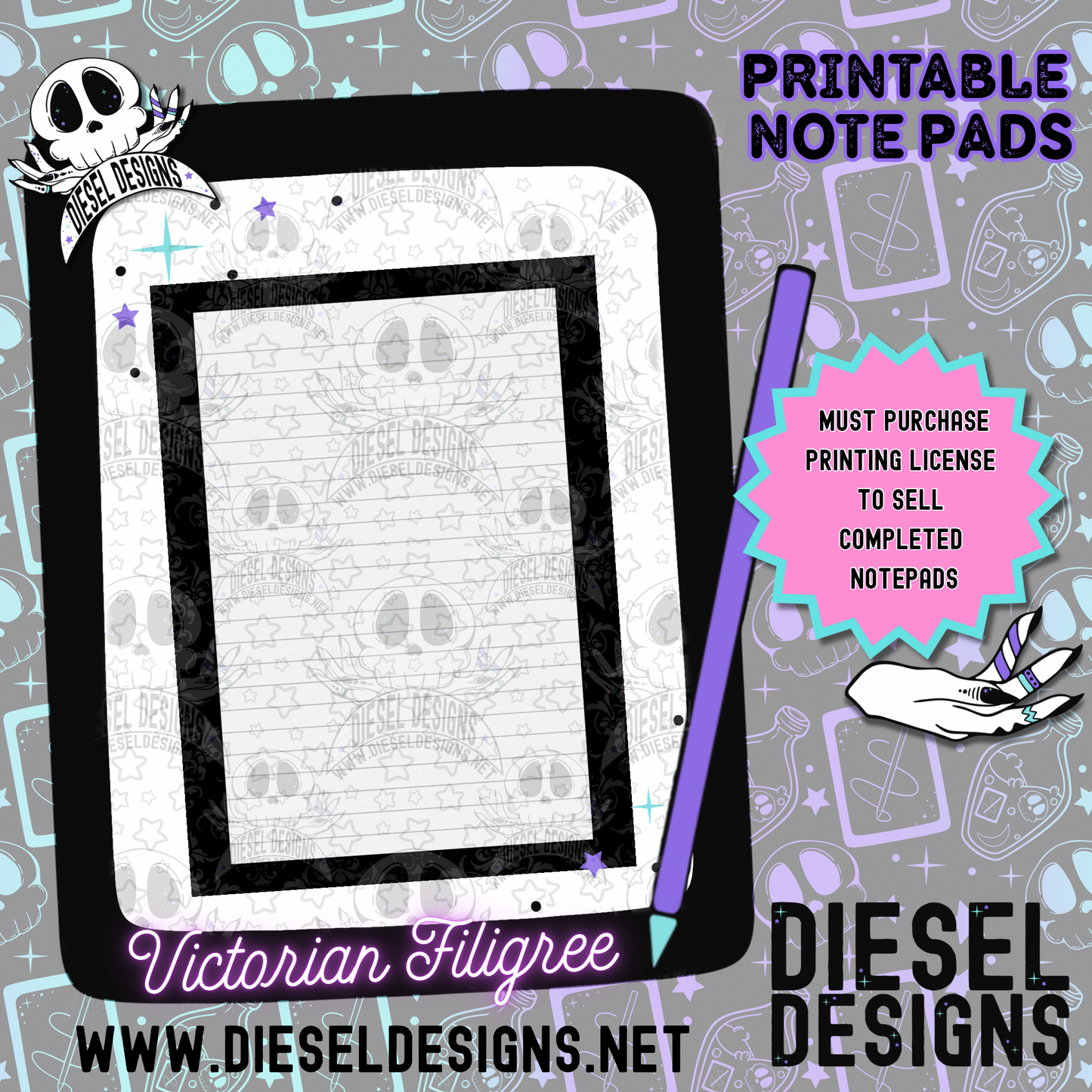 Victorian Filigree Digital Notepad Paper | Lined Stationery for Goodnotes, Notability, & Printable Notepads | Digital Download Only