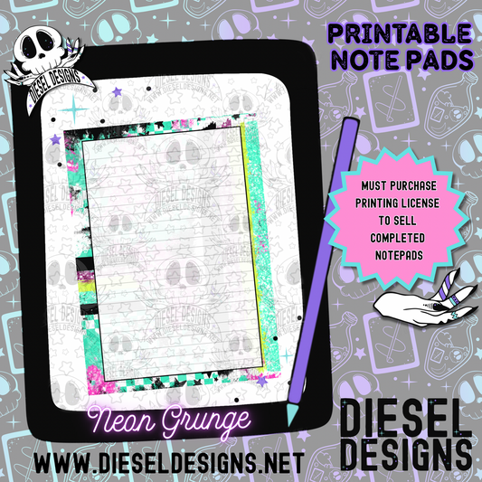 Neon Grunge Digital Notepad Paper | Lined Stationery for Goodnotes, Notability, & Printable Notepads | Digital Download Only