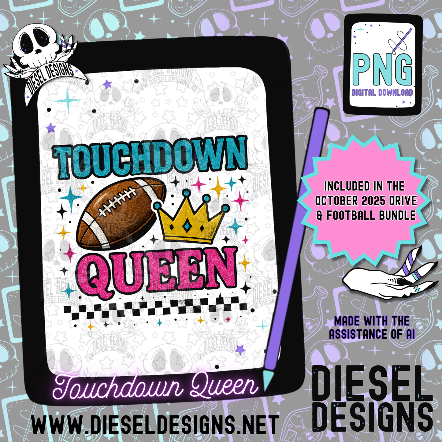 Touchdown Queen PNG  | 300 DPI | Transparent PNG | Digital File Only