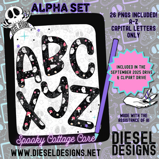 Spooky Cottage Core Alpha Set | 300 DPI | Transparent PNG | Alpha Set | A-Z Included | Uppercase