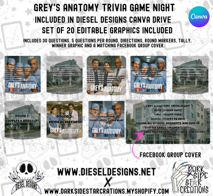 Grey’s Anatomy Trivia Game | Canva Template | Fully Editable | Facebook | Engagement