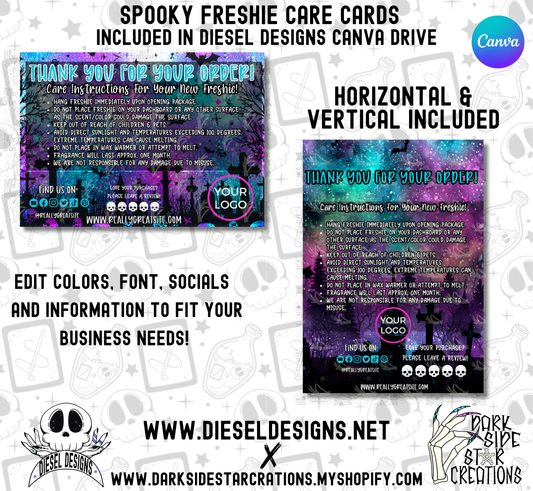 Spooky Dual Freshie Care Card | FRESHIE Care Card | Editable in CANVA