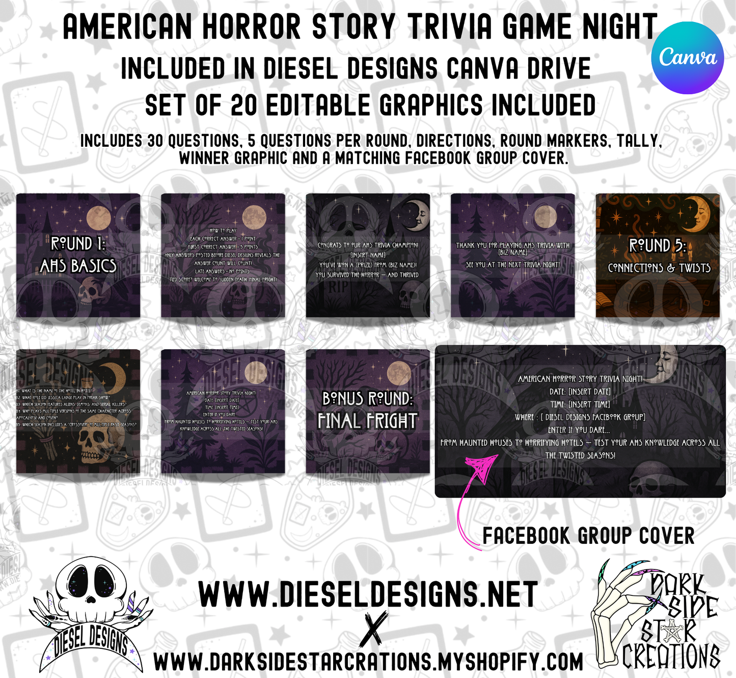 American Horror Story Trivia Game | Canva Template | Fully Editable | Facebook | Engagement