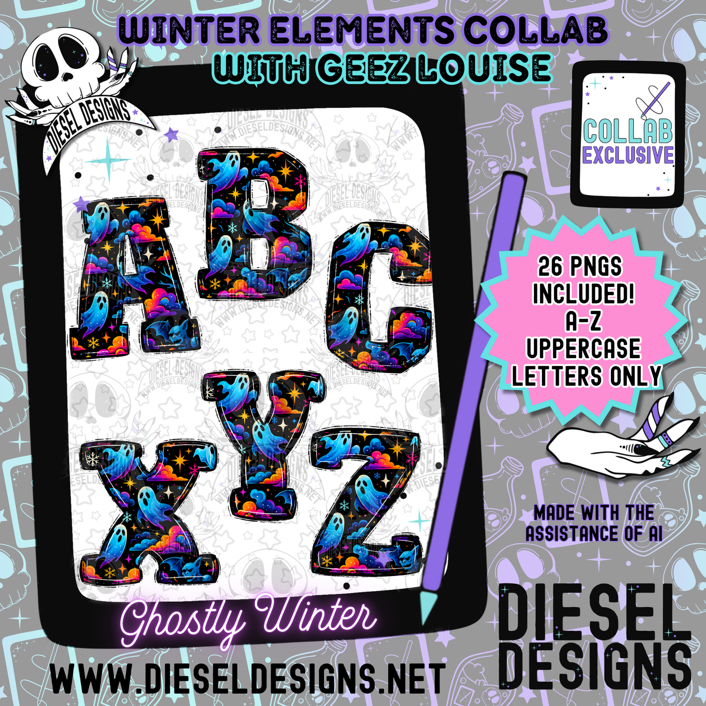 Winter Elements Collab With Geez Louise | Clipart | OTF Fonts | Alpha Sets | Procreate Stamp Set