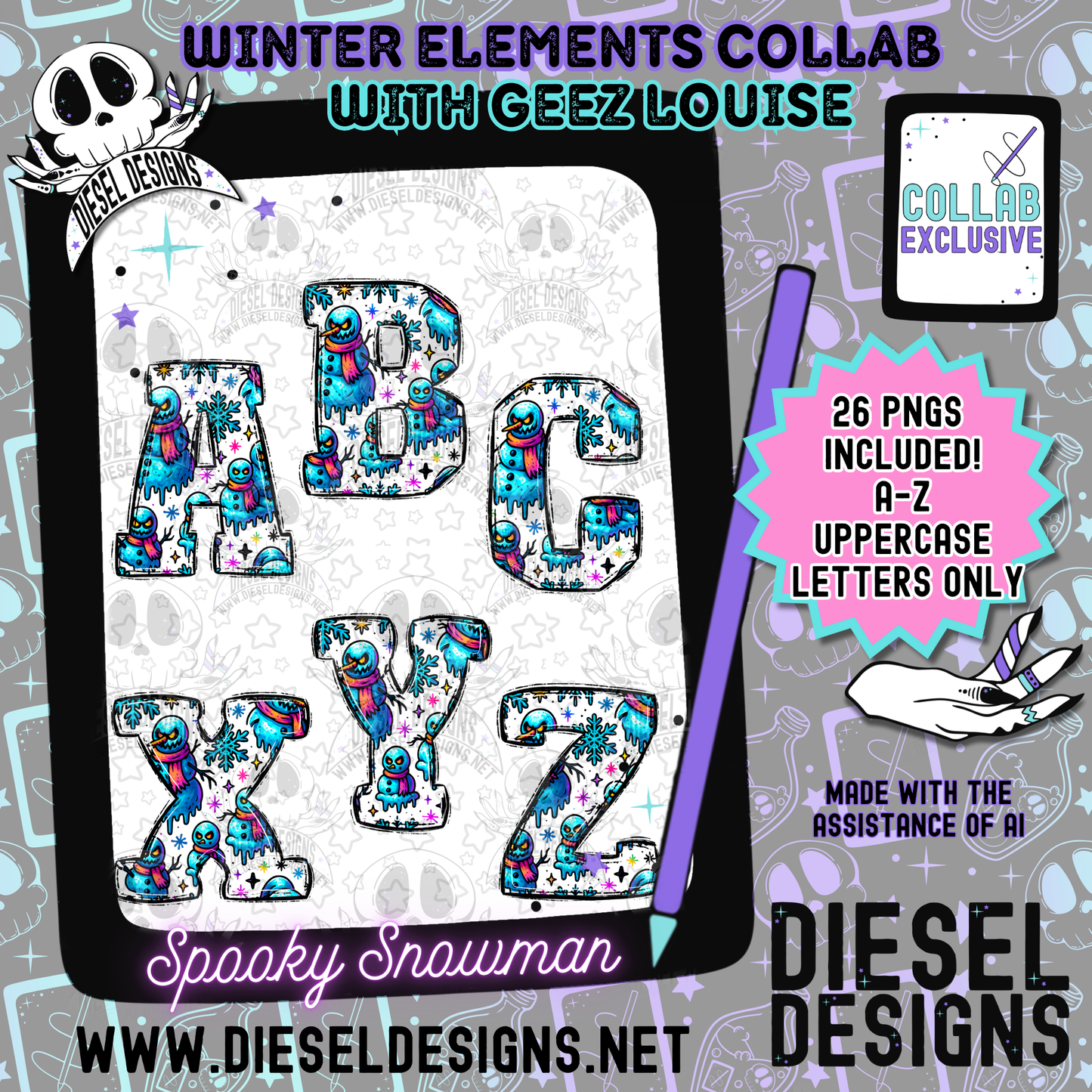 Winter Elements Collab With Geez Louise | Clipart | OTF Fonts | Alpha Sets | Procreate Stamp Set