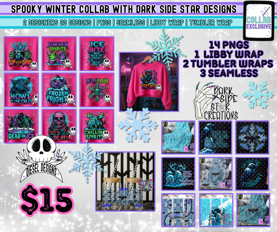 Spooky Winter Collab With Dark Side Star Creations | 300 DPI | PNG | Seamless | Tumbler Wraps | Collab | Digital File Only