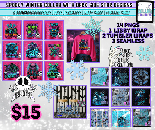 Spooky Winter Collab With Dark Side Star Creations | 300 DPI | PNG | Seamless | Tumbler Wraps | Collab | Digital File Only