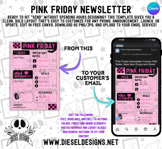 Pink Friday Editable Email Newsletter Template (Canva) — Plug-and-Send for Any Email Platform